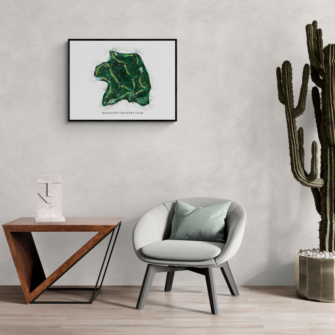 Classic Map of Diamante Country Club in a living room with large cactus plant