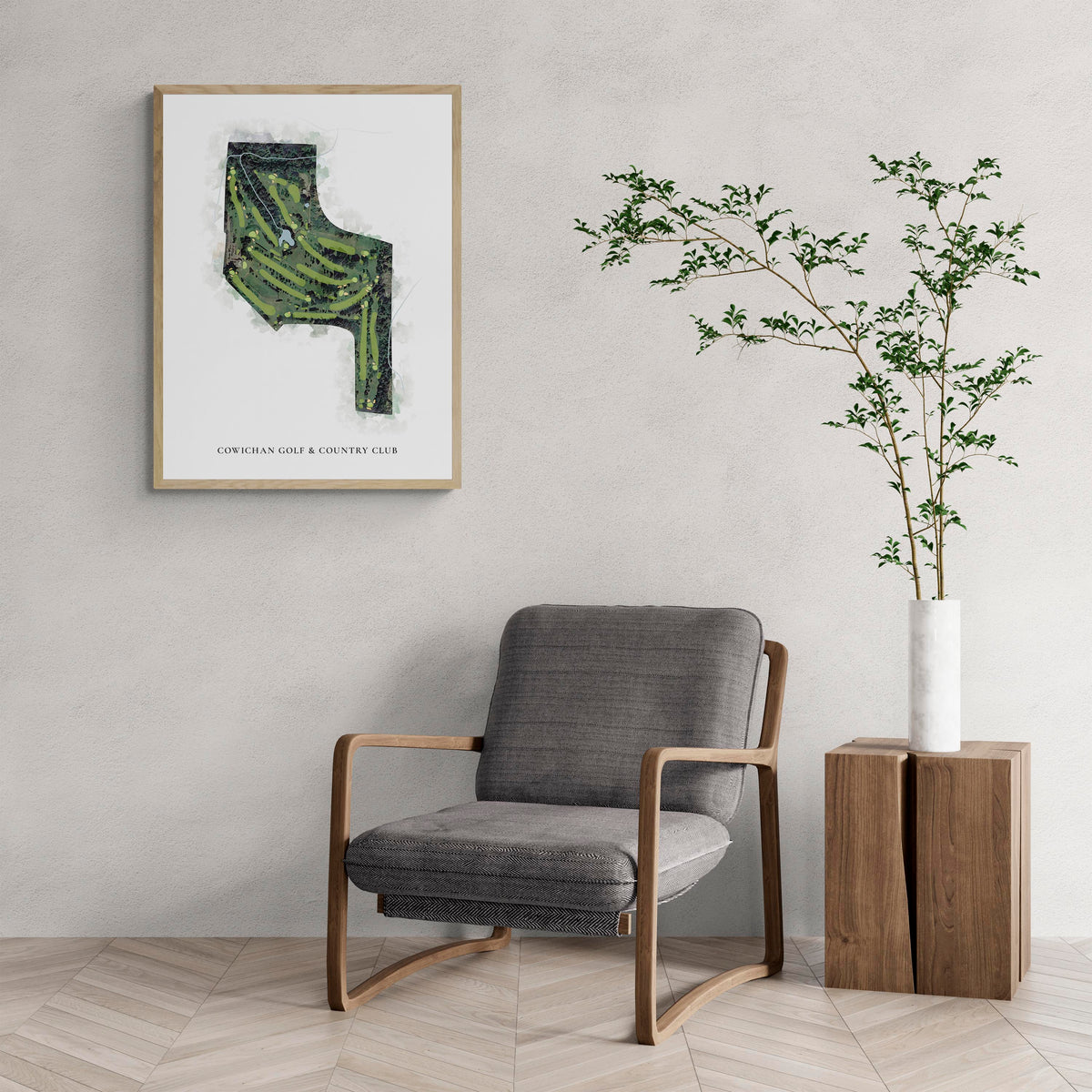 Classic Map of Cowichan Golf & Country Club with a comfy armchair and large plant