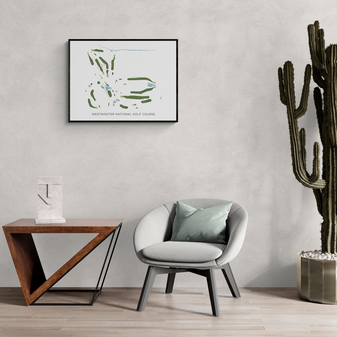 Modern Map of Westminster National Golf Course in a living room with large cactus plant