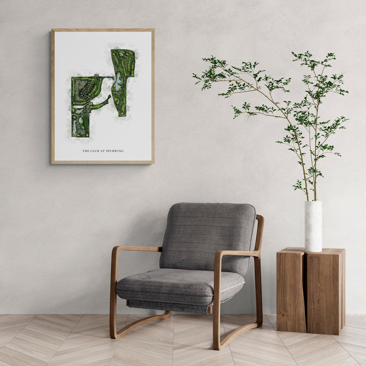 Classic Map of The Club At Spurwing with a comfy armchair and large plant