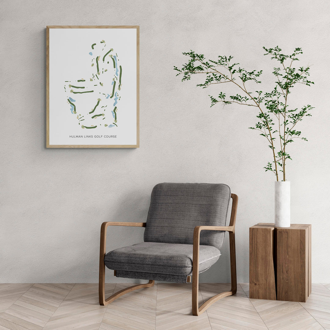 Modern Map of Hulman Links Golf Course with a comfy armchair and large plant