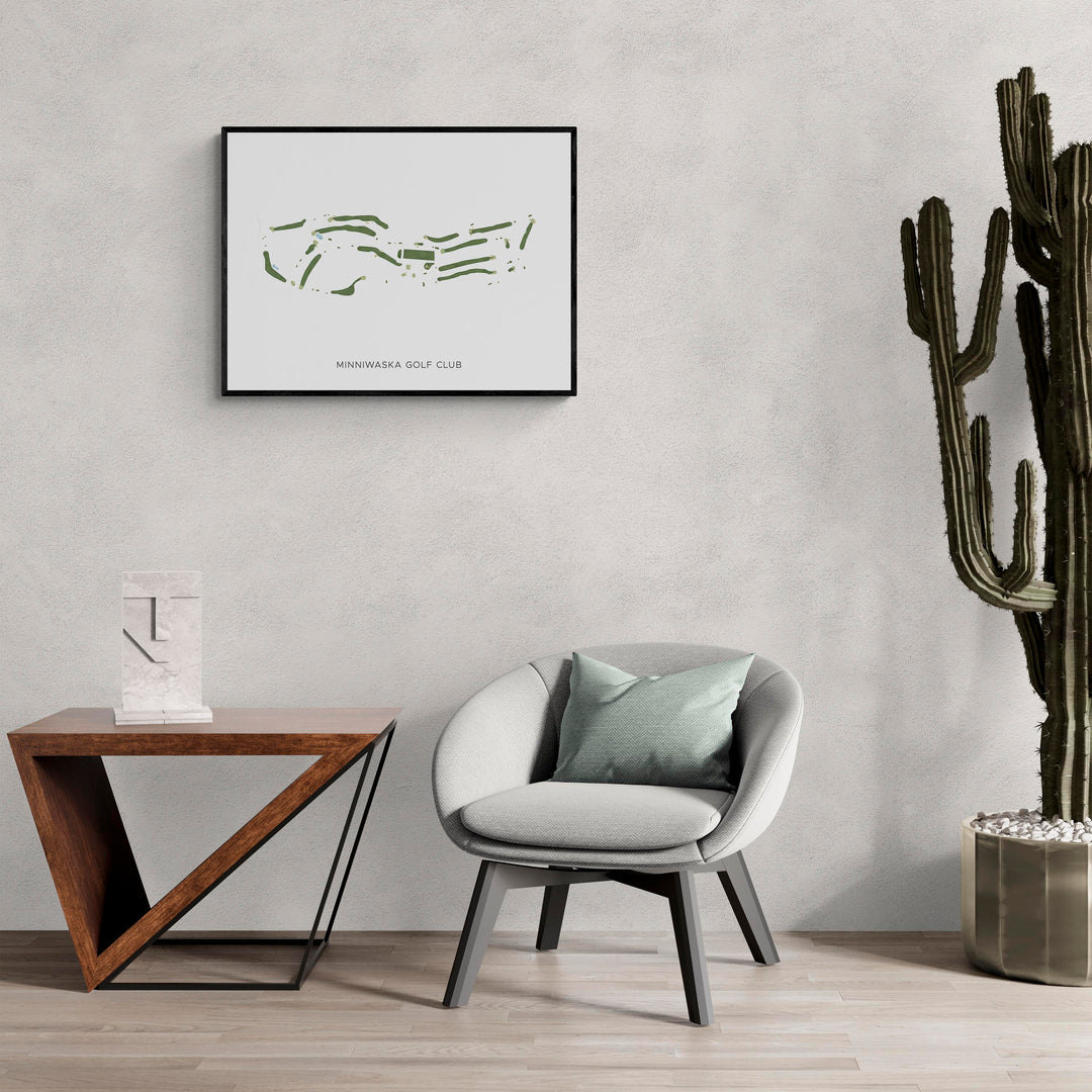 Modern Map of Minniwaska Golf Club in a living room with large cactus plant