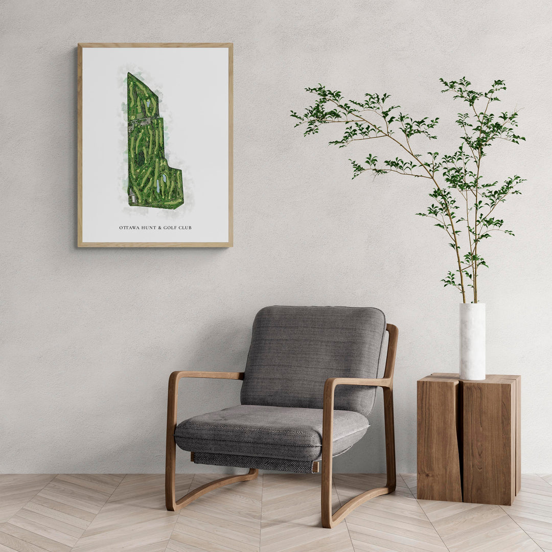 Classic Map of Ottawa Hunt &amp; Golf Club with a comfy armchair and large plant