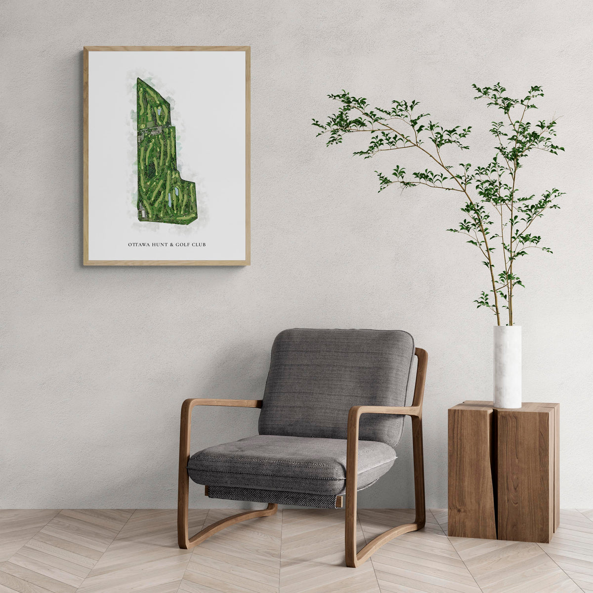 Classic Map of Ottawa Hunt & Golf Club with a comfy armchair and large plant