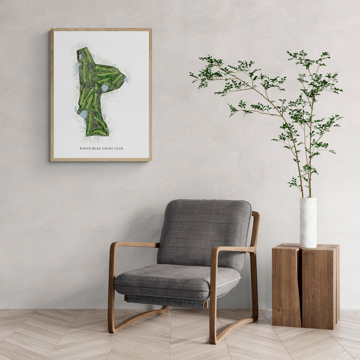 Classic Map of White Bear Yacht Club with a comfy armchair and large plant