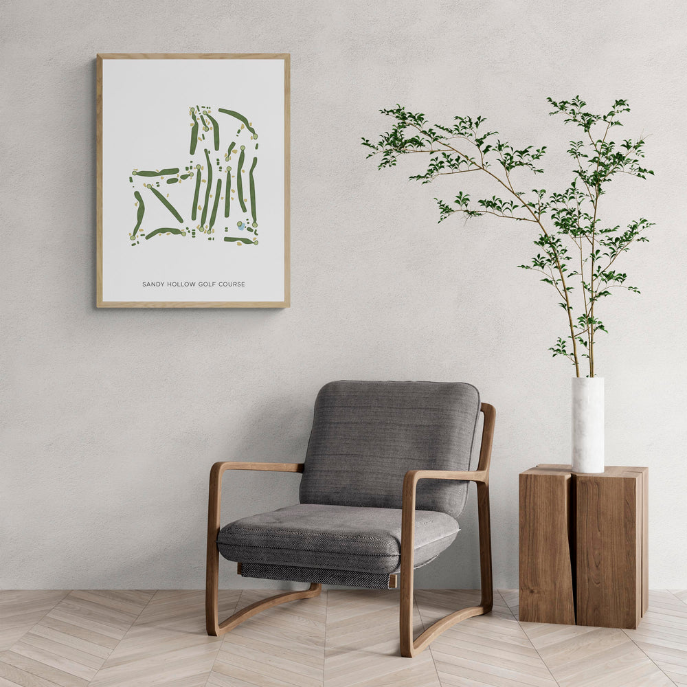 Modern Map of Sandy Hollow Golf Course with a comfy armchair and large plant