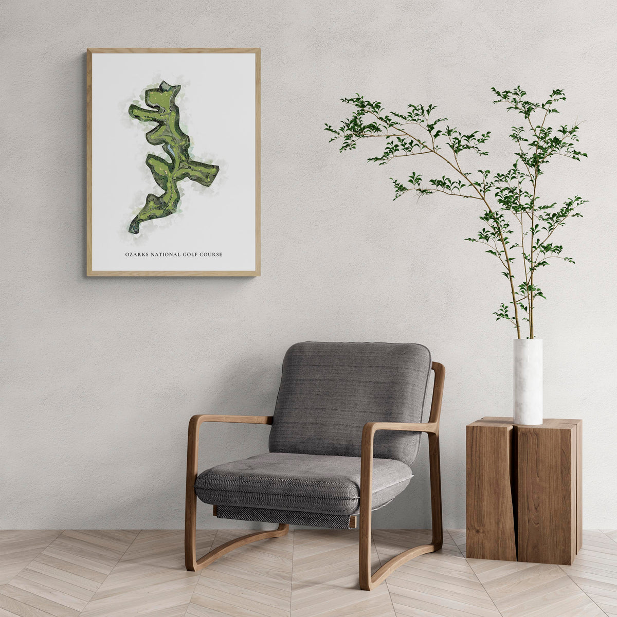 Classic Map of Ozarks National Golf Course with a comfy armchair and large plant