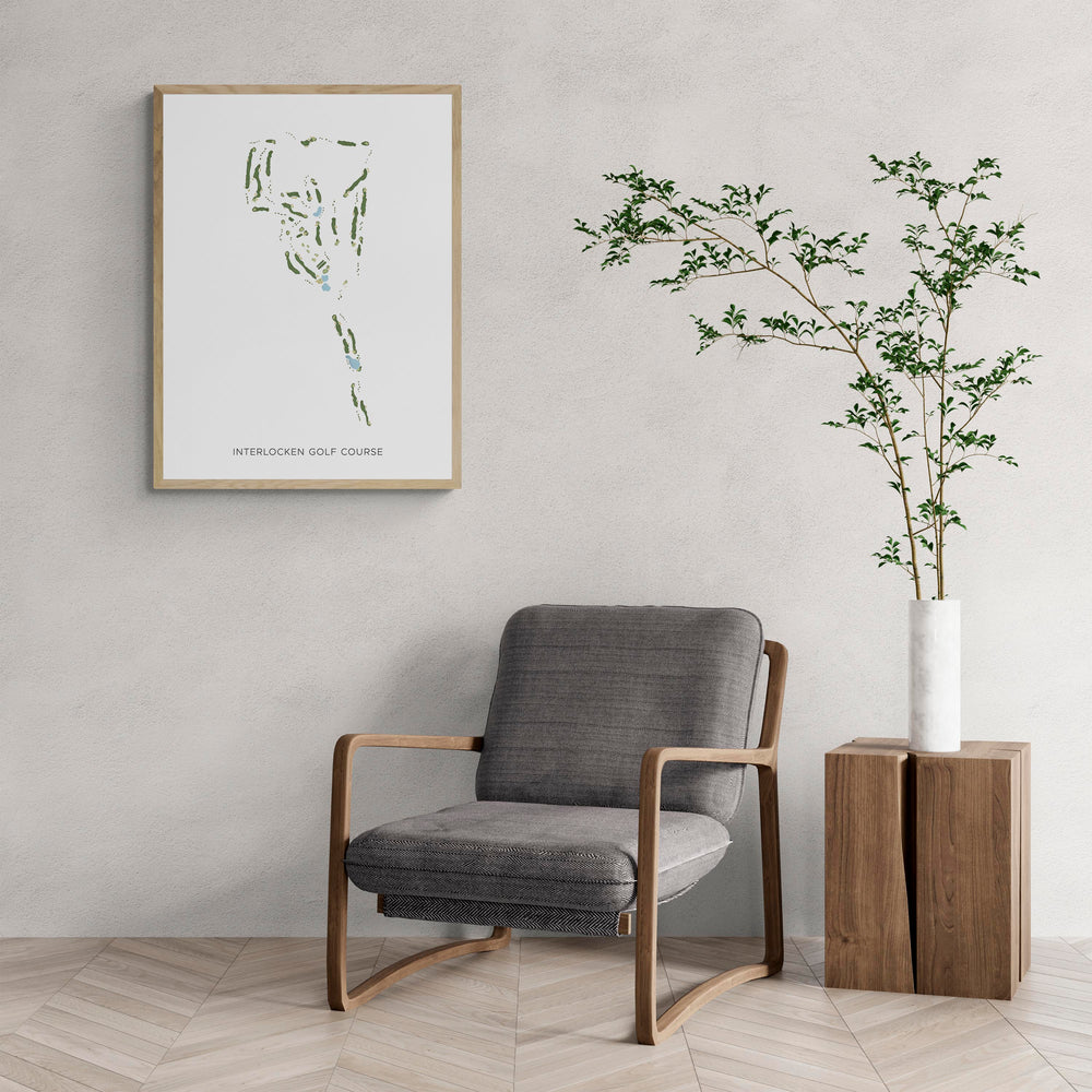 Modern Map of Interlocken Golf Course with a comfy armchair and large plant