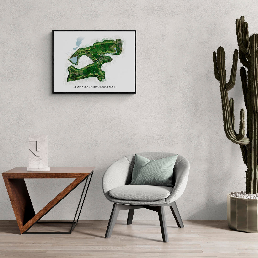 Classic Map of Glenmaura National Golf Club in a living room with large cactus plant