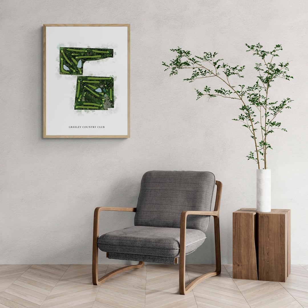 Classic Map of Greeley Country Club with a comfy armchair and large plant