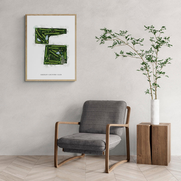 Classic Map of Greeley Country Club with a comfy armchair and large plant
