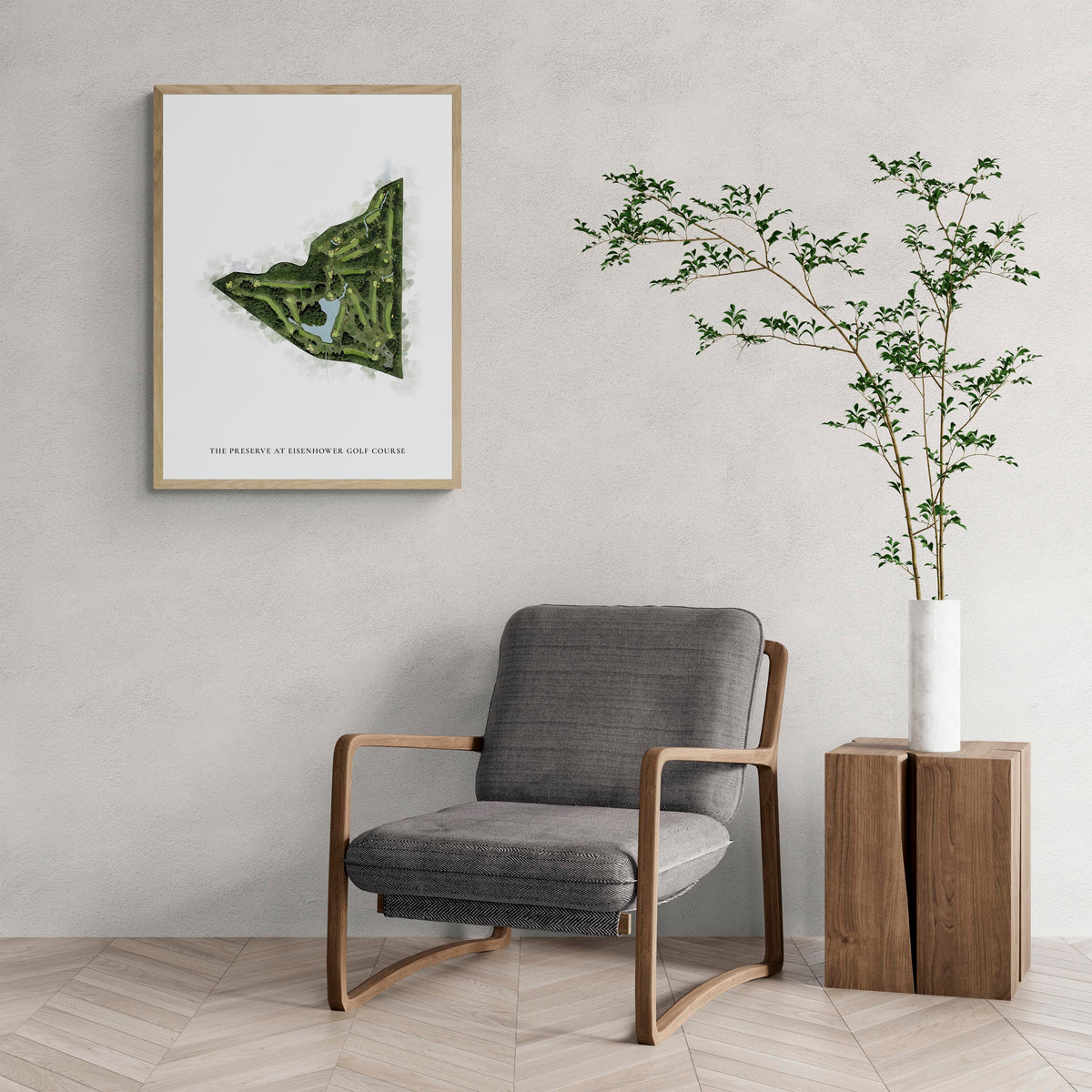 Classic Map of The Preserve At Eisenhower Golf Course with a comfy armchair and large plant