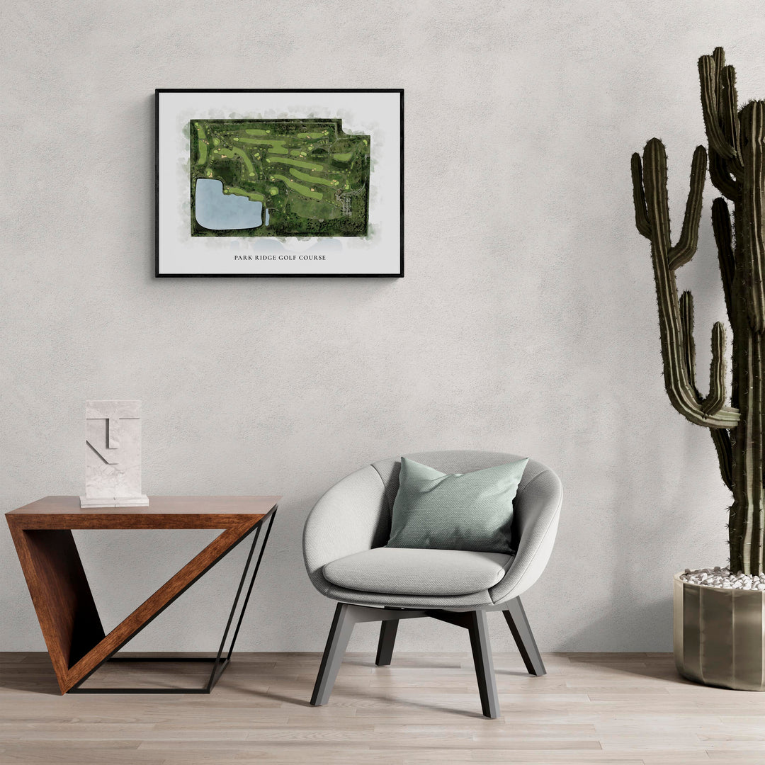 Classic Map of Park Ridge Golf Course in a living room with large cactus plant