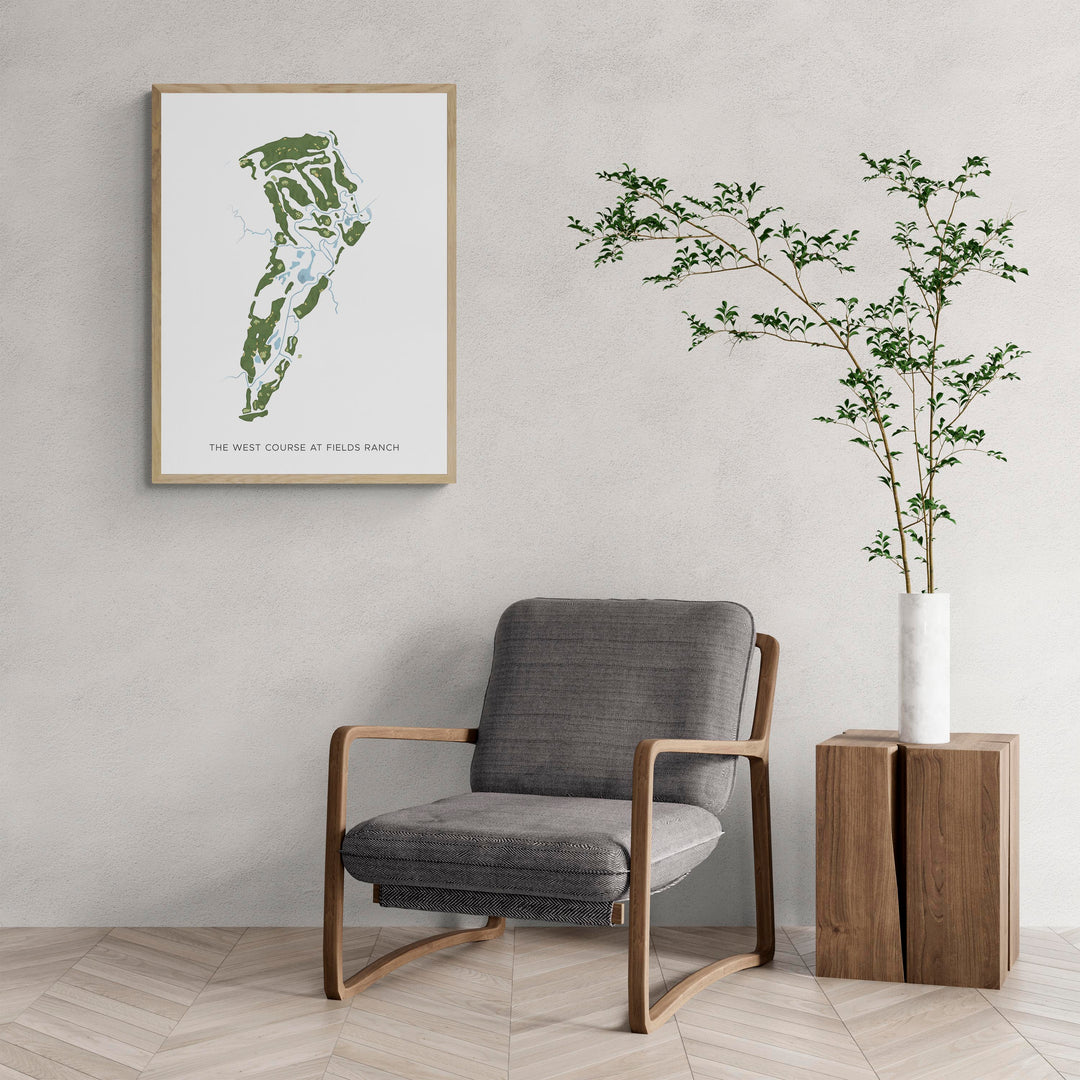 Modern Map of The West Course At Fields Ranch with a comfy armchair and large plant