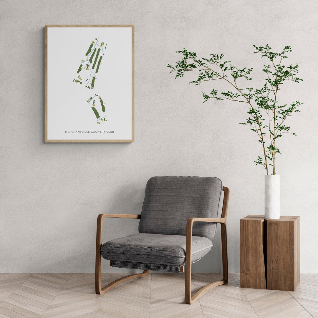 Modern Map of Merchantville Country Club with a comfy armchair and large plant