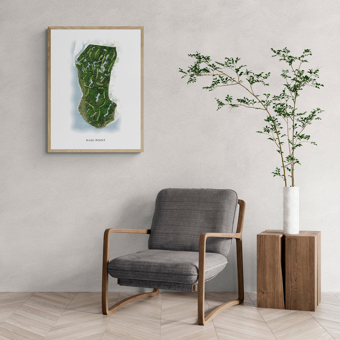 Classic Map of Haig Point with a comfy armchair and large plant