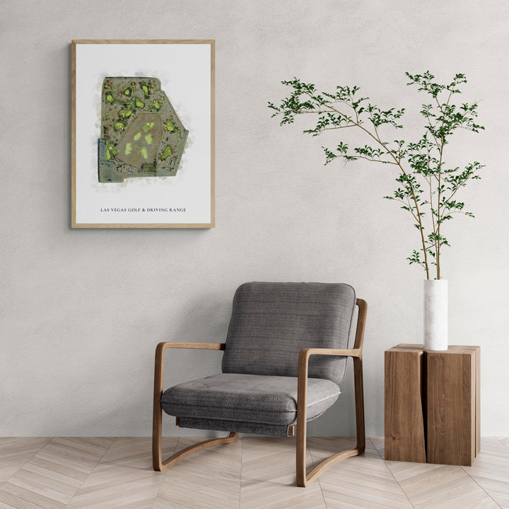 Classic Map of Las Vegas Golf &amp; Driving Range with a comfy armchair and large plant
