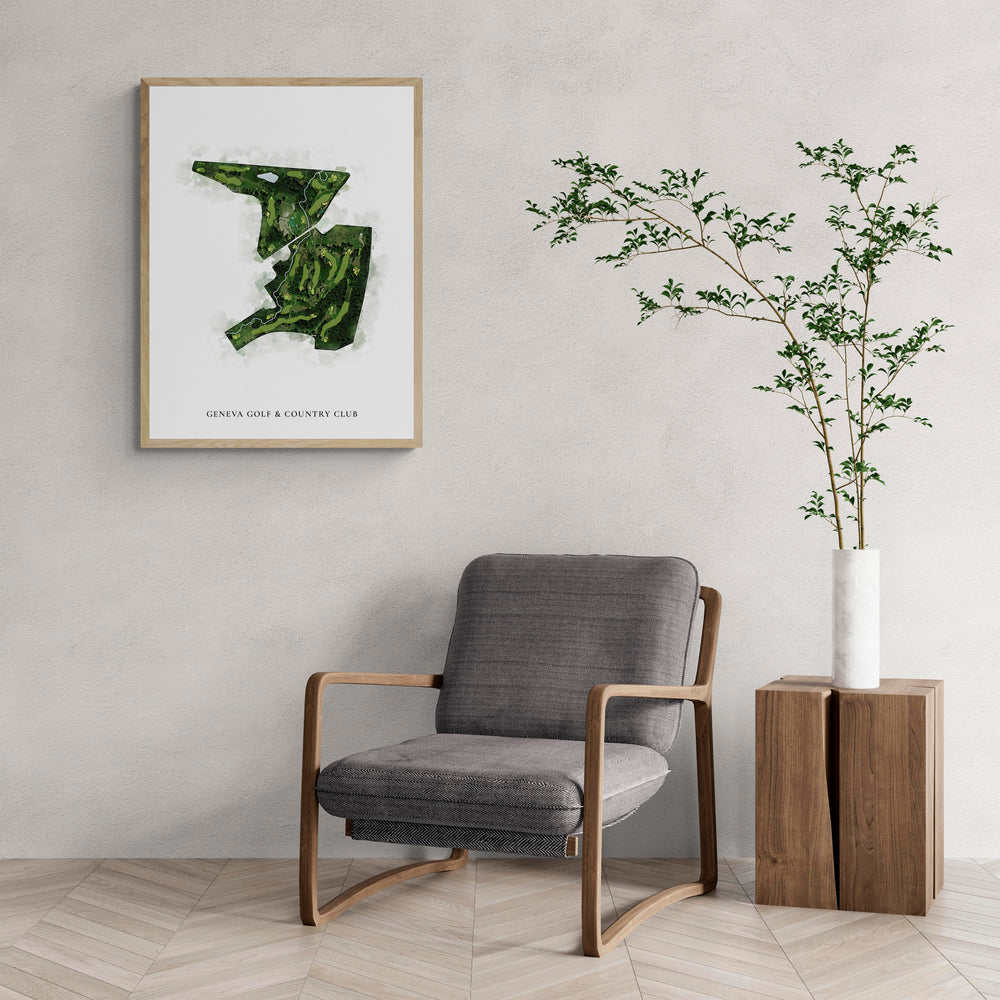 Classic Map of Geneva Golf & Country Club with a comfy armchair and large plant