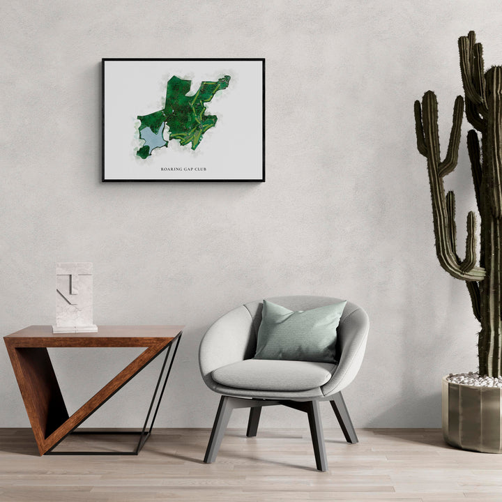Classic Map of Roaring Gap Club in a living room with large cactus plant