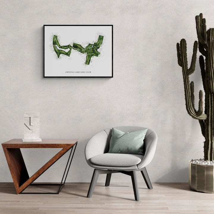 Classic Map of Crystal Lake Golf Club in a living room with large cactus plant