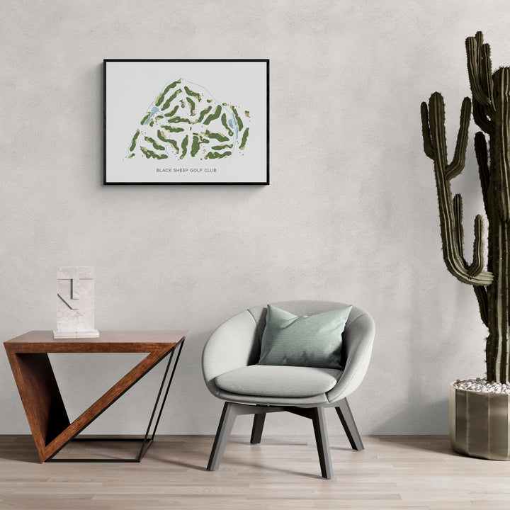 Modern Map of Black Sheep Golf Club in a living room with large cactus plant