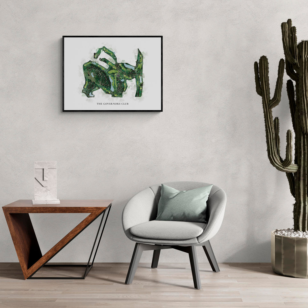 Classic Map of The Governors Club in a living room with large cactus plant