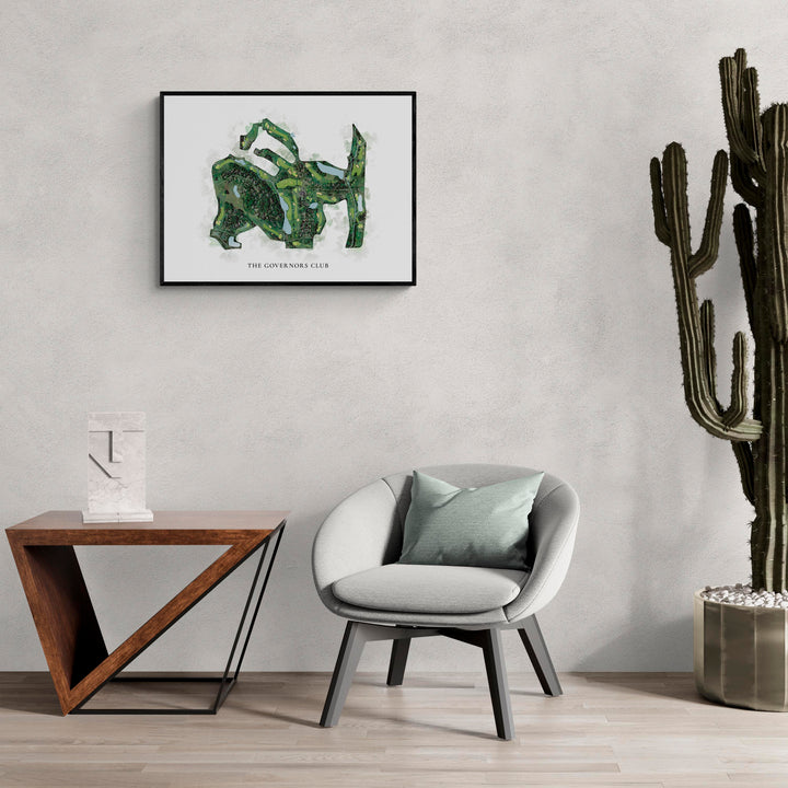 Classic Map of The Governors Club in a living room with large cactus plant