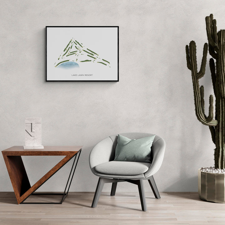 Modern Map of Lake Lawn Resort in a living room with large cactus plant