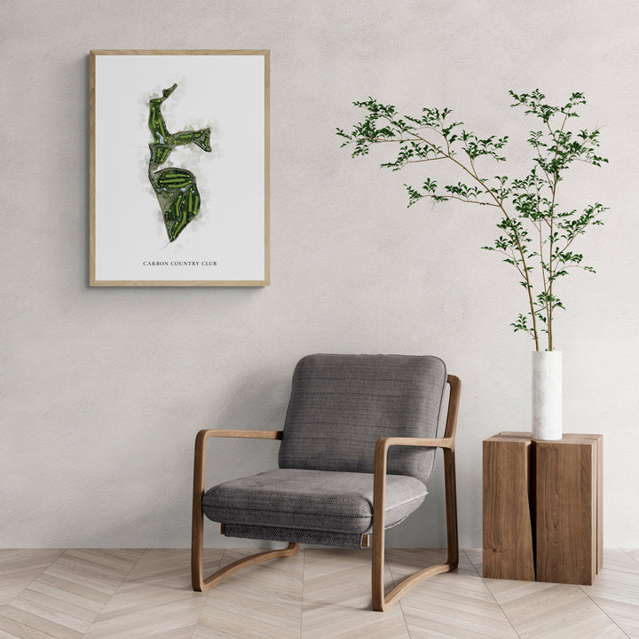 Classic Map of Carbon Country Club with a comfy armchair and large plant