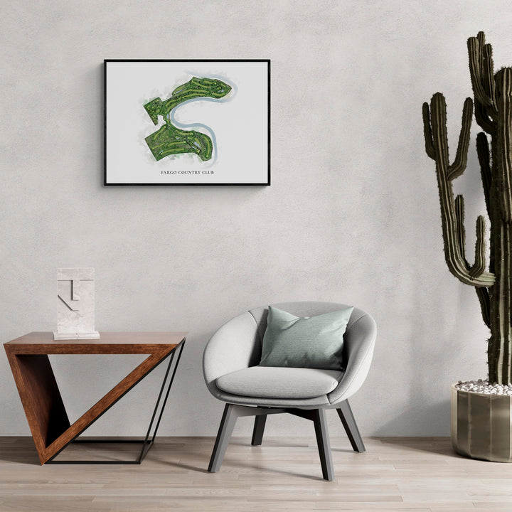 Classic Map of Fargo Country Club in a living room with large cactus plant