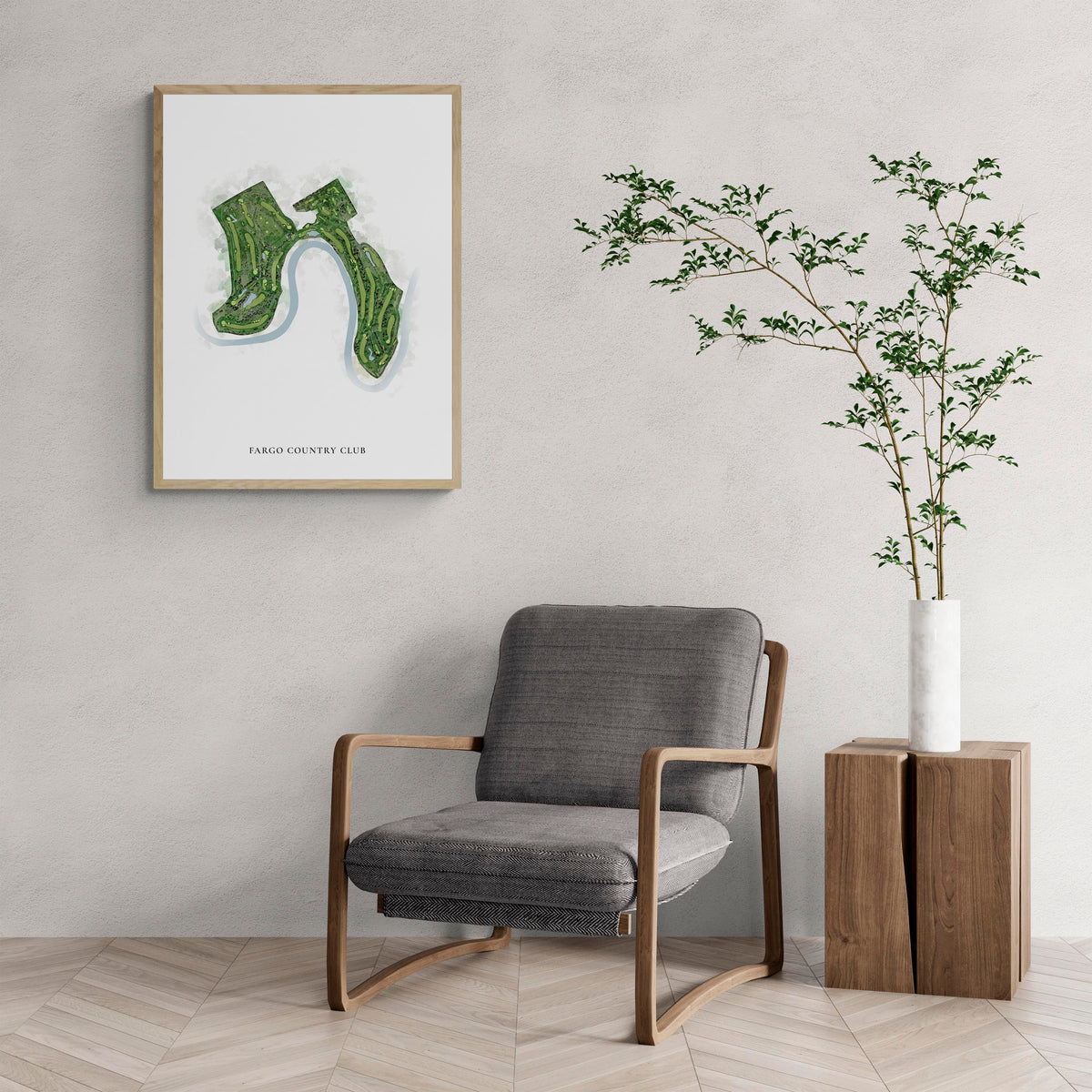 Classic Map of Fargo Country Club with a comfy armchair and large plant