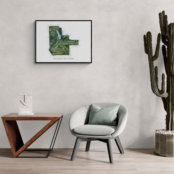 Classic Map of Oak Grove Golf Course in a living room with large cactus plant