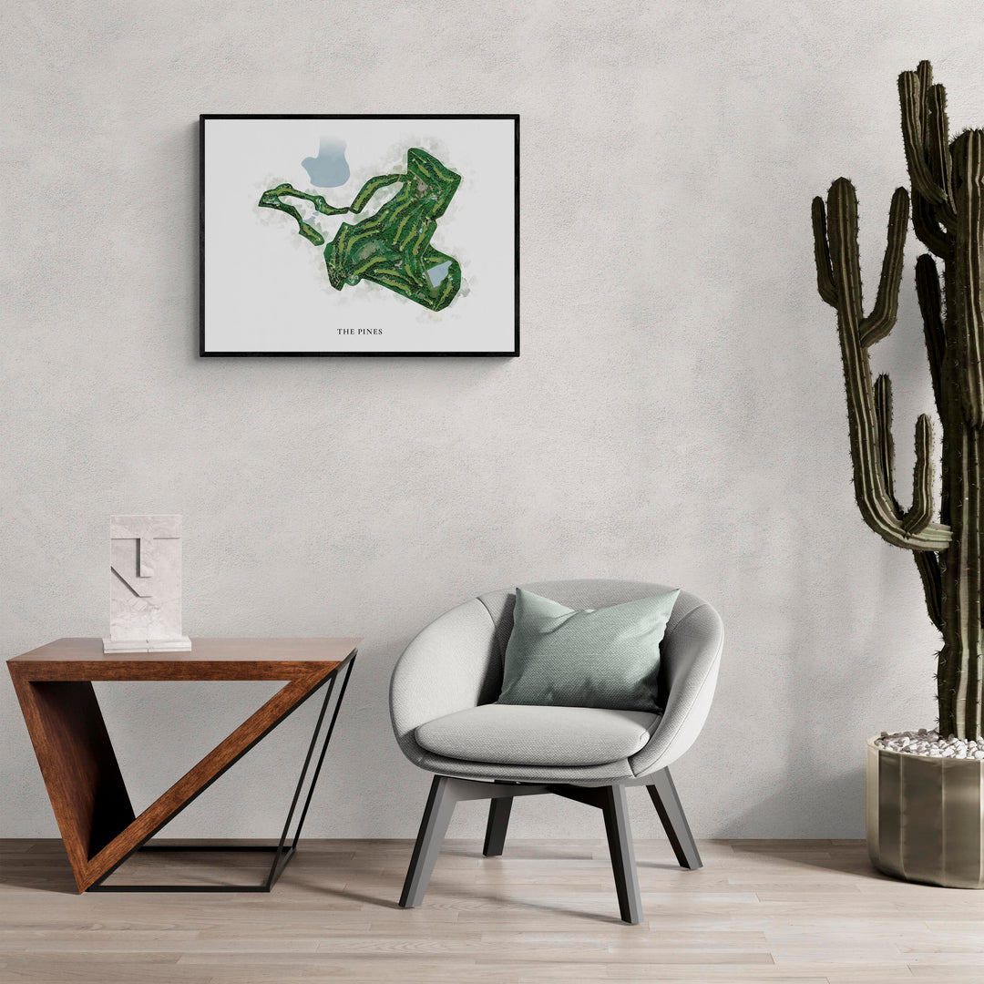 Classic Map of The Pines in a living room with large cactus plant