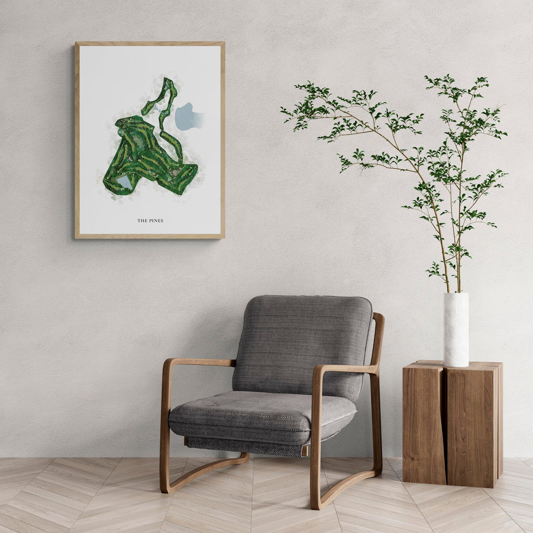 Classic Map of The Pines with a comfy armchair and large plant