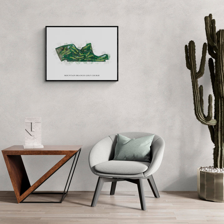 Classic Map of Mountain Branch Golf Course in a living room with large cactus plant
