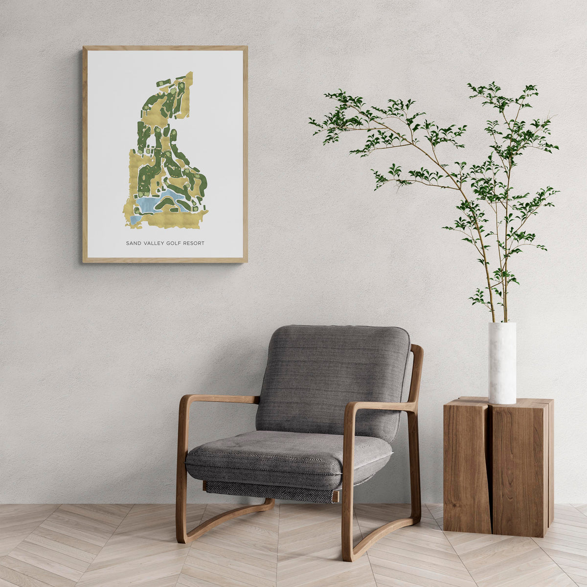 Modern Map of Sand Valley Golf Resort with a comfy armchair and large plant
