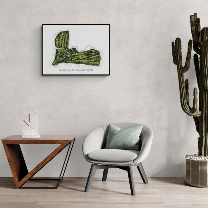 Classic Map of Brackenridge Park Golf Course in a living room with large cactus plant