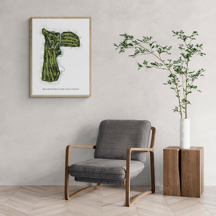 Classic Map of Brackenridge Park Golf Course with a comfy armchair and large plant