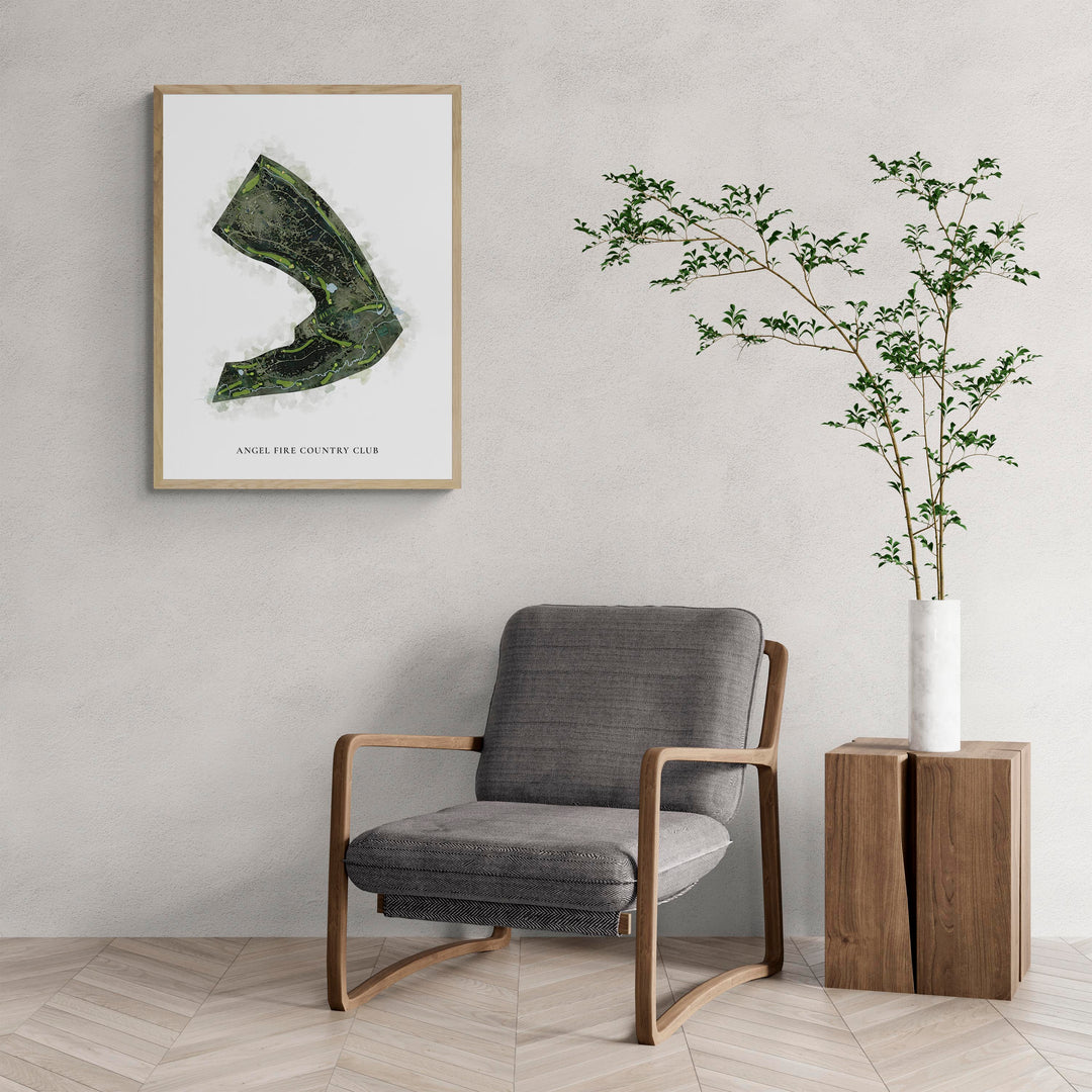 Classic Map of Angel Fire Country Club with a comfy armchair and large plant