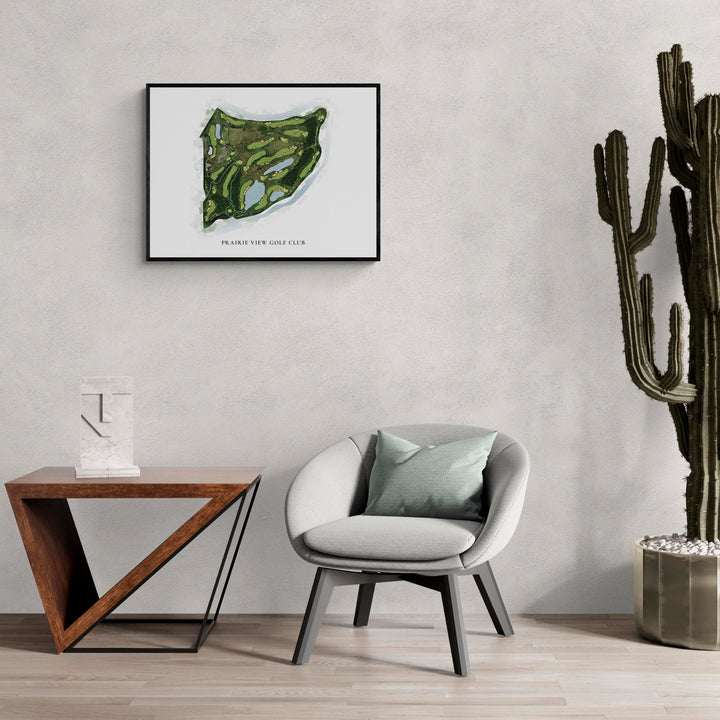 Classic Map of Prairie View Golf Club in a living room with large cactus plant
