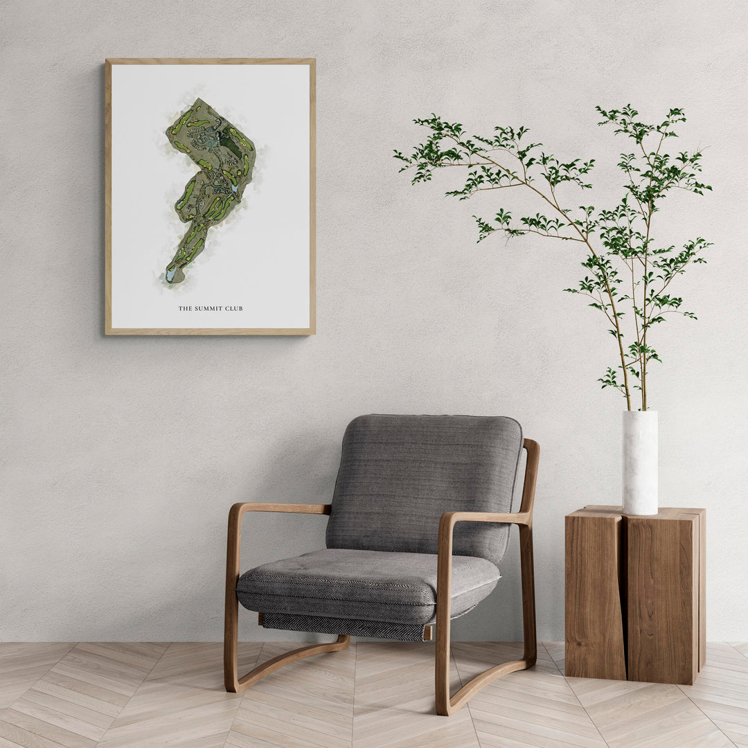 Classic Map of The Summit Club with a comfy armchair and large plant