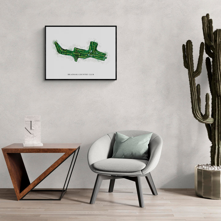 Classic Map of Braemar Country Club in a living room with large cactus plant