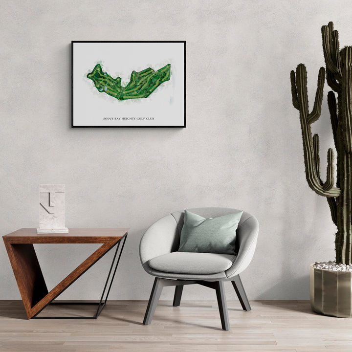 Classic Map of Sodus Bay Heights Golf Club in a living room with large cactus plant