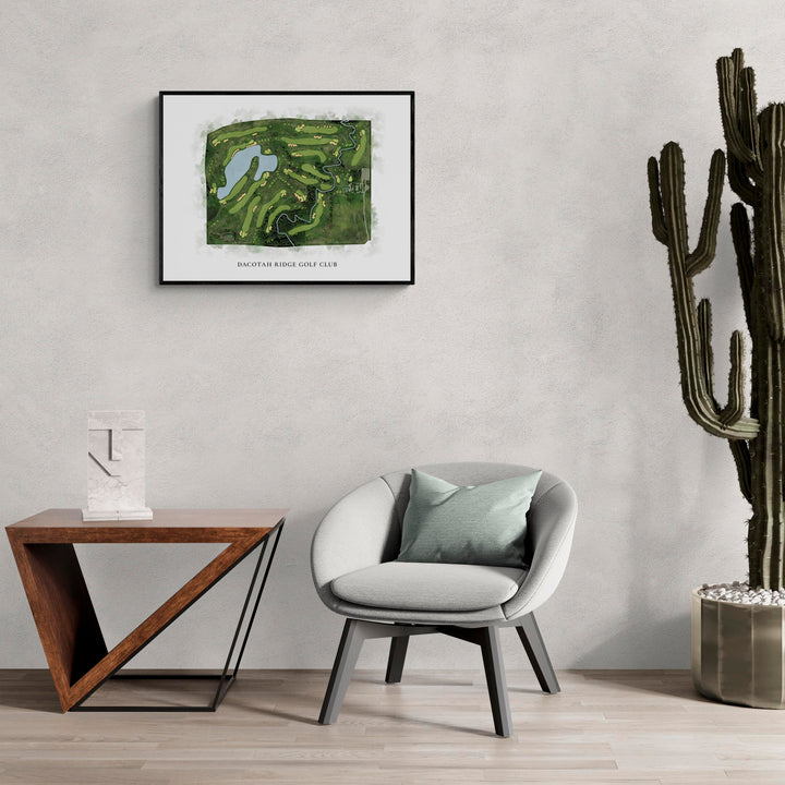 Classic Map of Dacotah Ridge Golf Club in a living room with large cactus plant