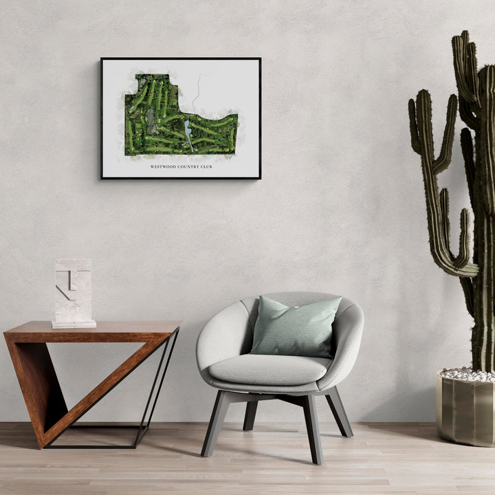 Classic Map of Westwood Country Club in a living room with large cactus plant
