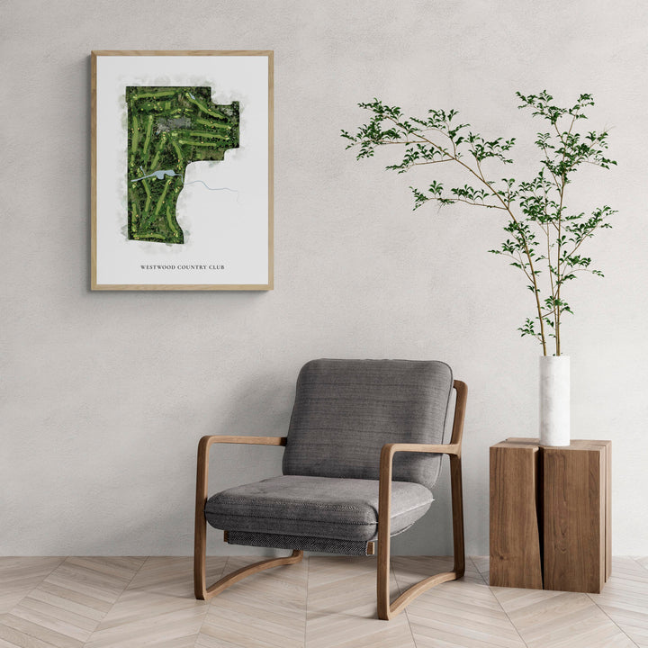 Classic Map of Westwood Country Club with a comfy armchair and large plant
