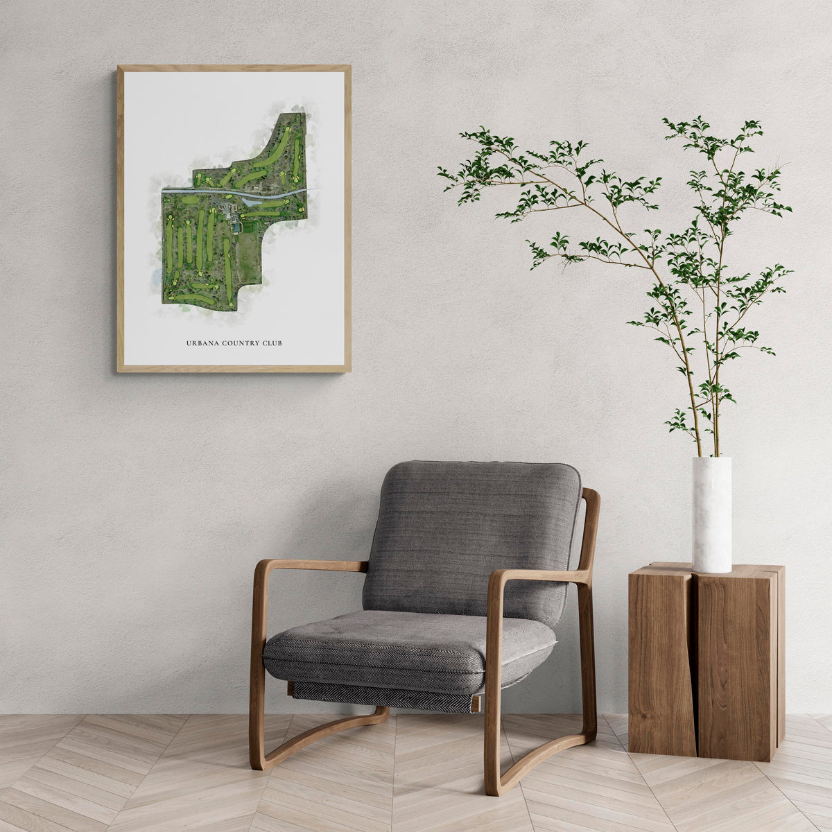 Classic Map of Urbana Country Club with a comfy armchair and large plant