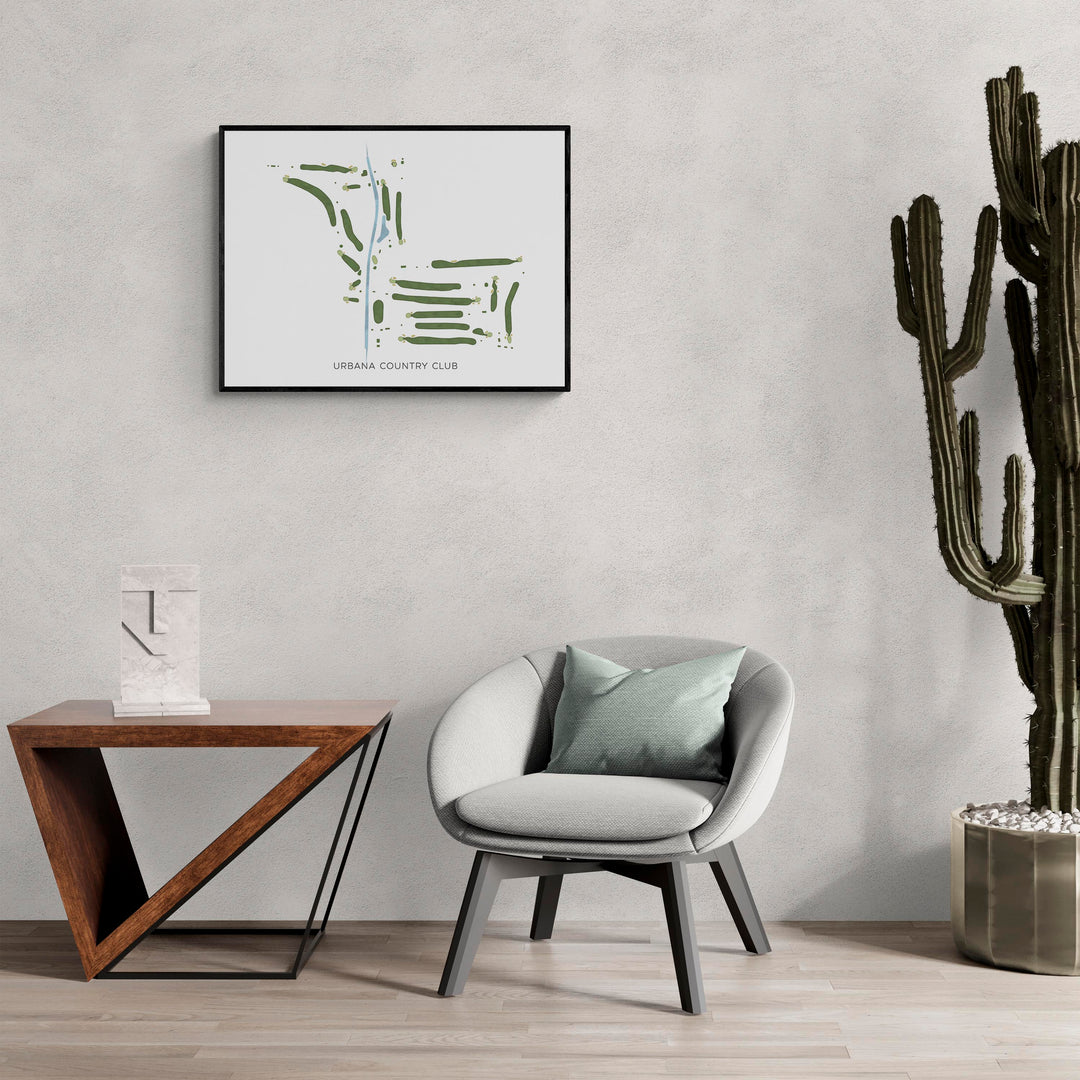 Modern Map of Urbana Country Club in a living room with large cactus plant