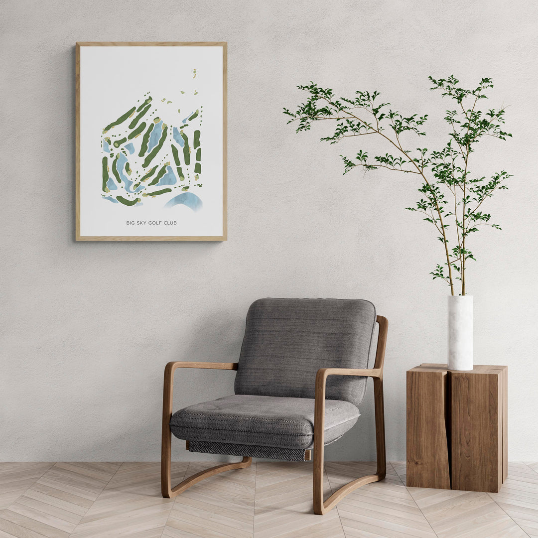 Modern Map of Big Sky Golf Club with a comfy armchair and large plant