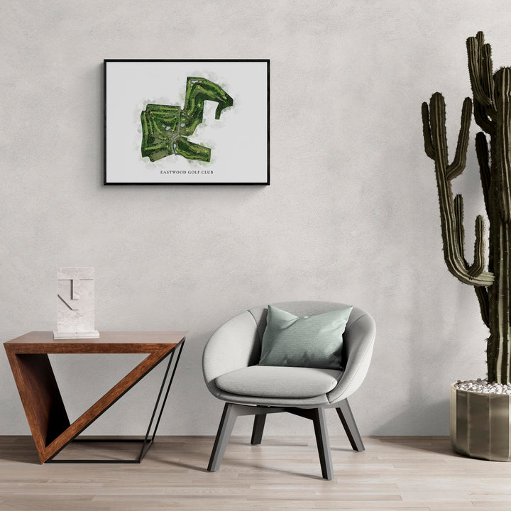Classic Map of Eastwood Golf Club in a living room with large cactus plant